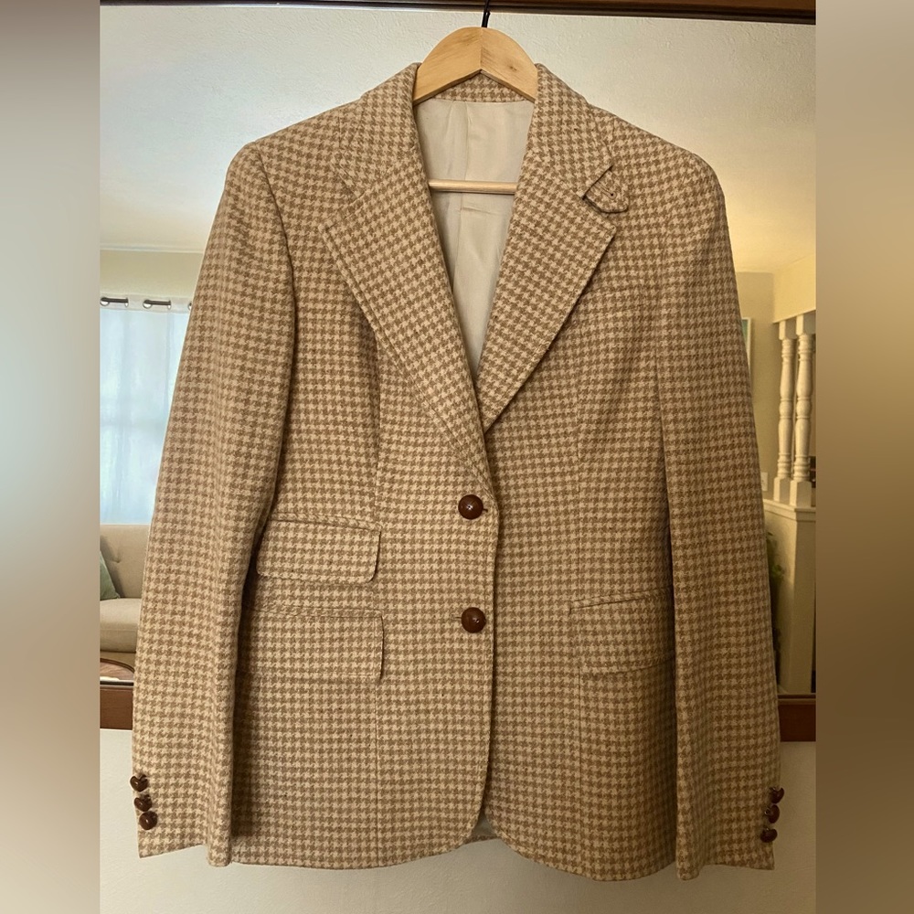 J.G Hook Camel Houndstooth 100% Wool Blazer